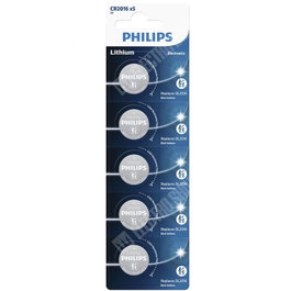 Philips Pack de 5 Pilas de Botón CR2016 de Litio 3V